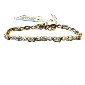 Trifari Gold over Sterling Silver Bracelet with aqua Stones